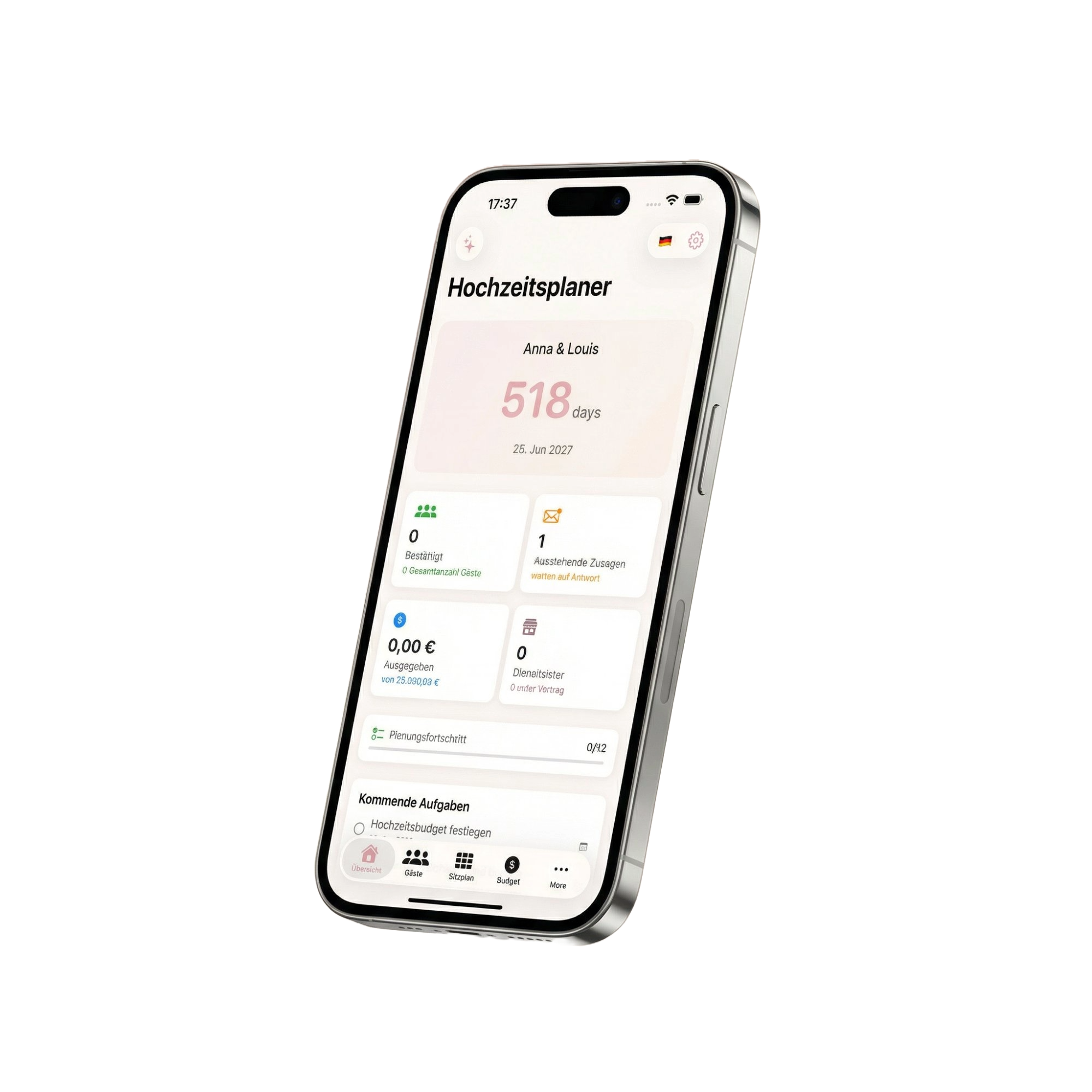 EverTie Hochzeitsplaner App auf iPhone