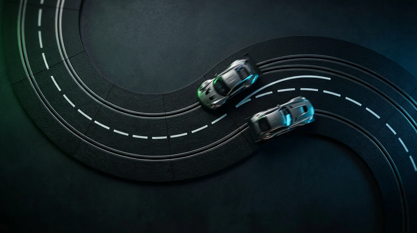 Carrera Digital Slot Car Racing - Zwei Rennwagen in der Kurve